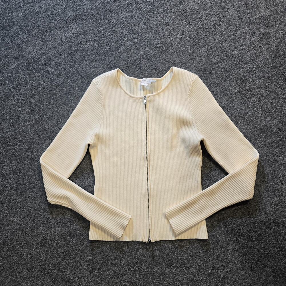 Good American Sweater Womens Size Large Off White Virgo Rib Zip Cardigan Minimal